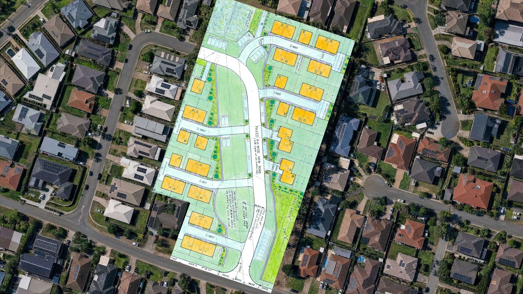 Approved 36-home scheme overlaid on the Berrinba site